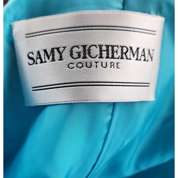 Samy Gicherman Couture Blue Lace MOB Cocktail Dress XL - Picture 6 of 6